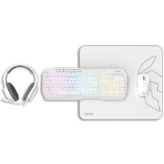 Pack Gaming Krom Kenta/ Teclado RGB + Ratón + Alfombrilla + Auriculares/ Blanco