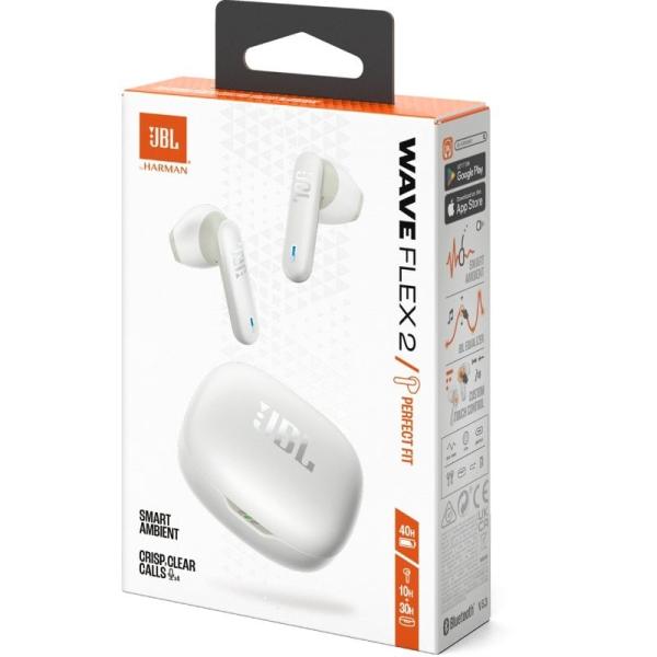 Auriculares Bluetooth JBL Wave Flex 2 con estuche de carga/ Autonomía 10h/ Blancos