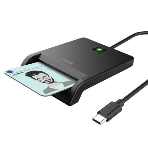 Lector de Tarjetas Inteligentes Trust Primo 26253/ USB Tipo-C/ Negro