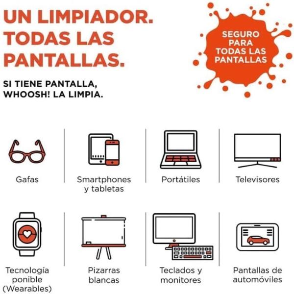Kit Limpiador de Pantallas Whoosh Kit GO XL WSH003/ Spray 100ml + Paño Microfibra