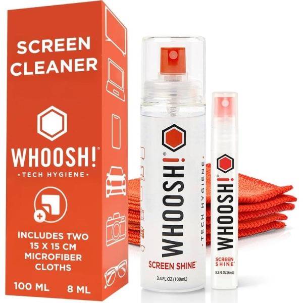 Kit Limpiador de Pantallas Whoosh Kit DUO WSH004/ Spray 100ml + Spray 8ml + 2 Paños Microfibra