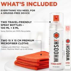 Kit Limpiador de Pantallas Whoosh Kit DUO WSH004/ Spray 100ml + Spray 8ml + 2 Paños Microfibra