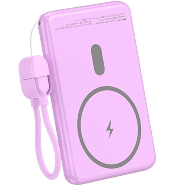Powerbank 5000mAh Leotec LEPOWW20W5P/ 20W/ Wireless/ Púrpura/ Incluye Cable USB Tipo-C