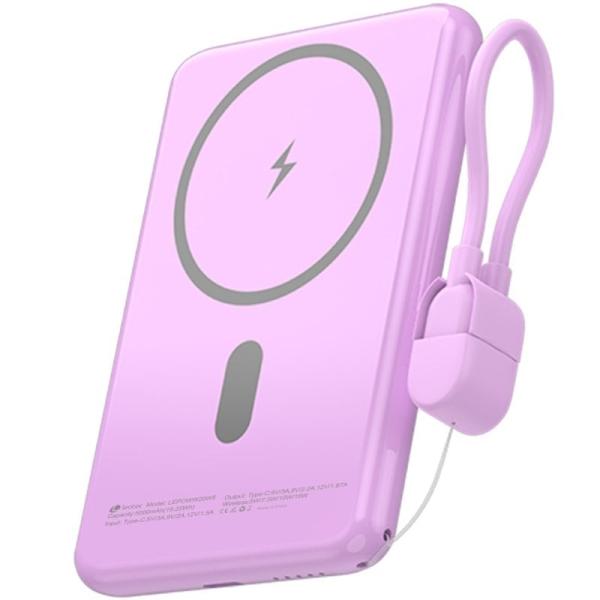Powerbank 5000mAh Leotec LEPOWW20W5P/ 20W/ Wireless/ Púrpura/ Incluye Cable USB Tipo-C
