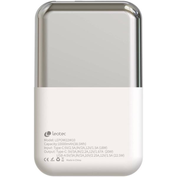 Powerbank 10000mAh Leotec LEPOW22W10WS/ 22.5W/ Blanco y Plata/ Incluye Cable USB Tipo-C