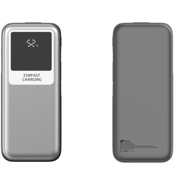 Powerbank 10000mAh Leotec LEPOW35W10S/ 35W/ Plata y Gris/ Incluye Cable USB Tipo-C y Lightning