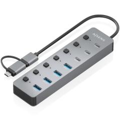 Hub USB Tipo-C + USB 3.1 Aisens ASUC-8P043-GR/ 4xUSB/ 3xUSB Tipo-C/ 1xUSB Tipo-C PD/ Gris