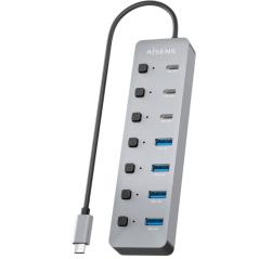 Hub USB Tipo-C 3.2 Aisens ASUC-8P044-GR/ 4xUSB/ 3xUSB Tipo-C/ 1xUSB Tipo-C PD/ Gris