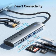 Docking USB Tipo-C Vention TPSHB/ 1xHDMI 4K/ 2xUSB/ 2xUSB Tipo-C/ 1xRJ45/ 1xUSB Tipo-C PD/ 1xLector Tarjetas/ Gris