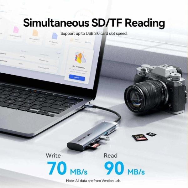 Docking USB Tipo-C Vention TPSHB/ 1xHDMI 4K/ 2xUSB/ 2xUSB Tipo-C/ 1xRJ45/ 1xUSB Tipo-C PD/ 1xLector Tarjetas/ Gris