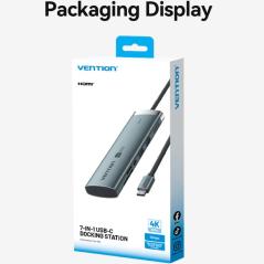 Docking USB Tipo-C Vention TPSHB/ 1xHDMI 4K/ 2xUSB/ 2xUSB Tipo-C/ 1xRJ45/ 1xUSB Tipo-C PD/ 1xLector Tarjetas/ Gris
