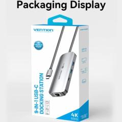 Docking USB Tipo-C Vention TQMHB/ 1xHDMI 4K/ 2xUSB/ 1xUSB Tipo-C/ 1xJack 3.5mm / 1xRJ45/ 1xUSB Tipo-C PD/ 1xLector Tarjetas/ Gri
