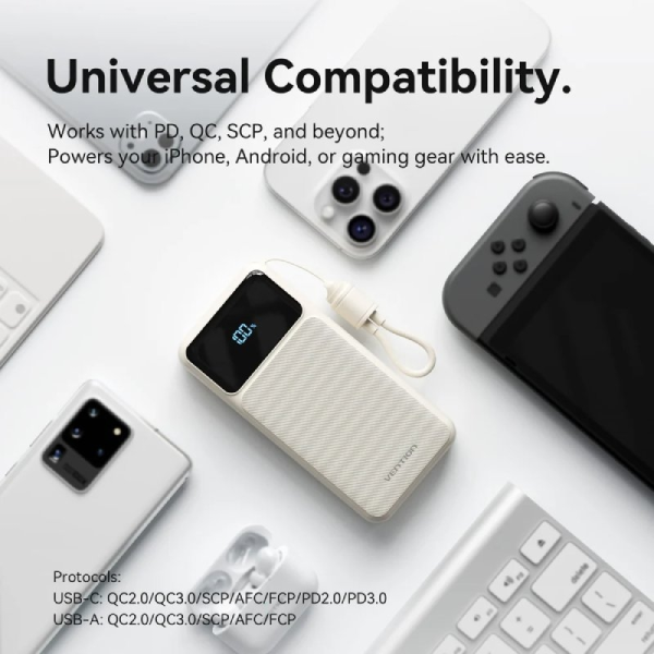Powerbank 20000mAh Vention XGYB0-40-TY/ 22.5W/ Negra/ Incluye Cable USB Tipo-C