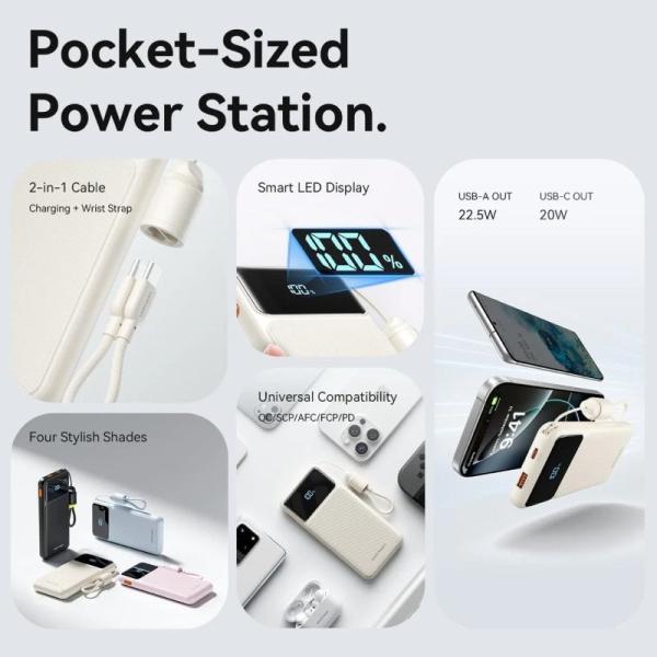 Powerbank 10000mAh Vention XGYW0-39-TY/ 22.5W/ Blanca/ Incluye Cable USB Tipo-C
