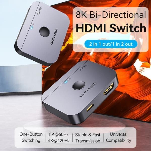 Switch Conmutador 8K HDMI 2.1 Bidireccional Vention AKPB0 HDMI Hembra/USB-C Hembra - 2x HDMI Hembra