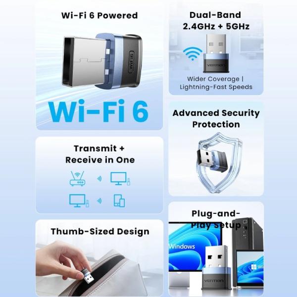 Adaptador USB - WiFi Vention KDEB0/ 900Mbps