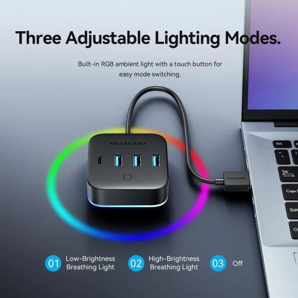 Hub USB 3.0 Vention CHZBC/ 3xUSB/ 1xUSB Tipo-C/ 1xUSB Tipo-C PD