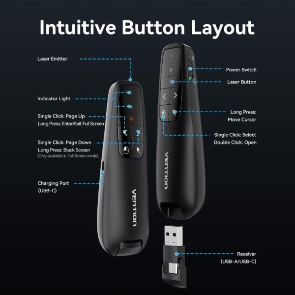 Presentador Inalámbrico Vention KQPB0-GL/ 2.4GHz/ Negro