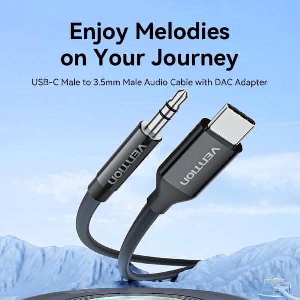 Cable Conversor Audio Vention BIFBG/ USB Tipo-C Macho - Jack 3.5 Macho/ 1.5m/ Gris