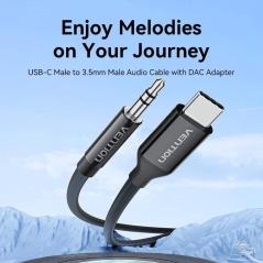 Cable Conversor Audio Vention BIFBG/ USB Tipo-C Macho - Jack 3.5 Macho/ 1.5m/ Gris