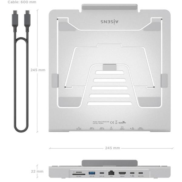 Soporte de Sobremesa - Docking USB Tipo-C Aisens ASUC-7P045-GR/ 1xUSB/ 1xUSB Tipo-C/ 1xHDMI/ 1xRJ45/ 1xLector de Tarjetas/ 1xUSB