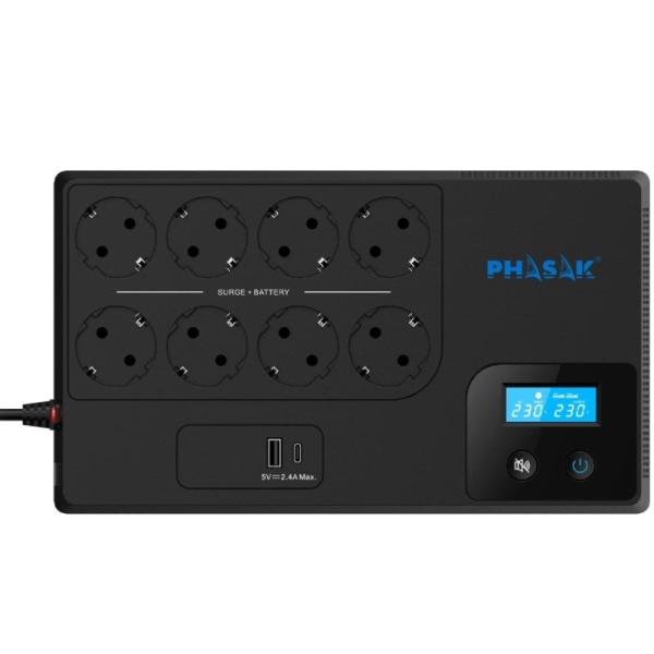 SAI Línea Interactiva Phasak Smart Home 1050VA/ 1050VA-600W/ 8 Salidas/ Formato Bloque