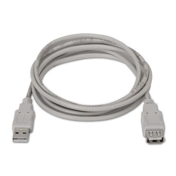 Cable Alargador USB 2.0 Aisens A101-014/ USB Macho - USB Hembra/ 3m/ Beige - Imagen 2