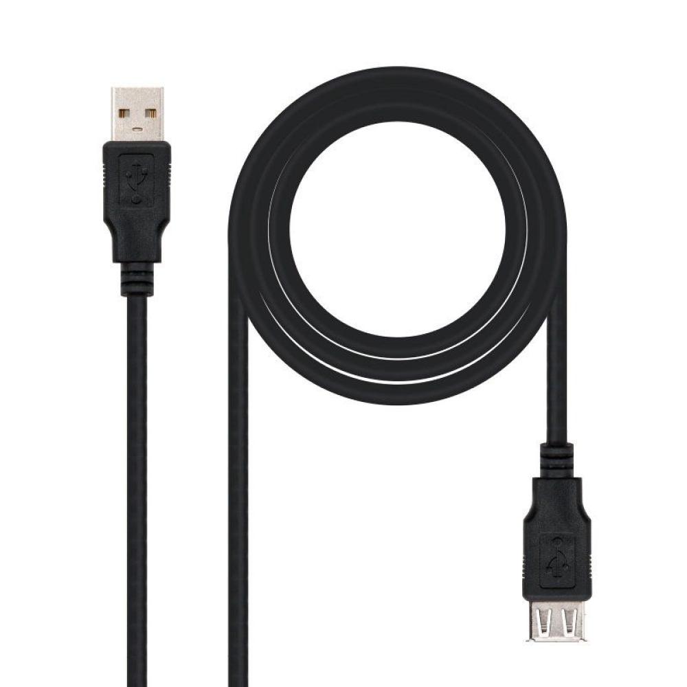 Cable Alargador USB 2.0 Nanocable 10.01.0202-BK/ USB Macho - USB Hembra/ 1m/ Negro - Imagen 1
