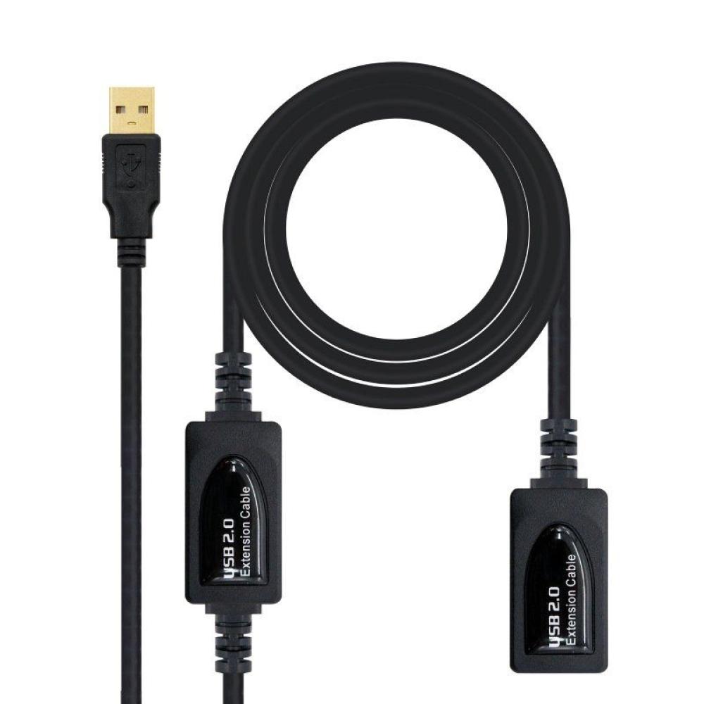 Cable Alargador USB 2.0 Nanocable 10.01.0212/ USB Macho - USB Hembra/ 10m/ Negro - Imagen 1