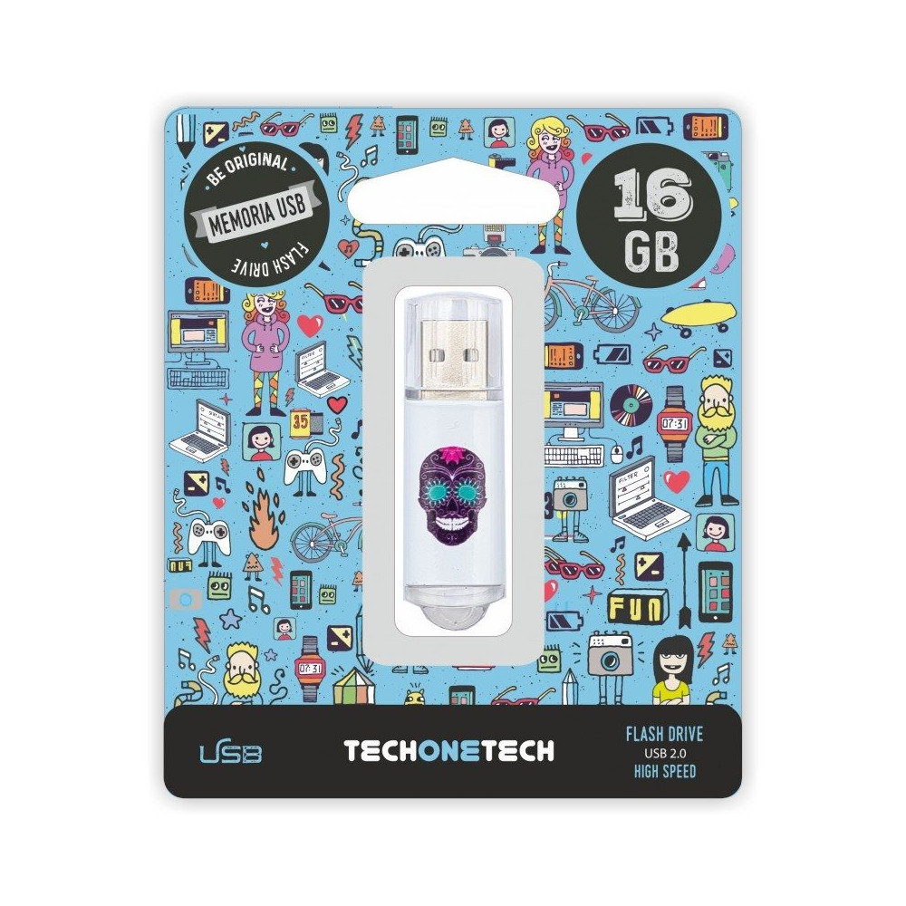 Pendrive 16GB Tech One Tech Calavera Maya USB 2.0 - Imagen 1