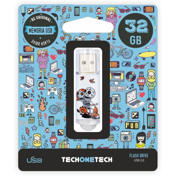 Pendrive 32GB Tech One Tech Calavera Moto USB 2.0 - Imagen 1