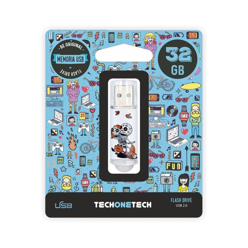 Pendrive 32GB Tech One Tech Calavera Moto USB 2.0 - Imagen 1