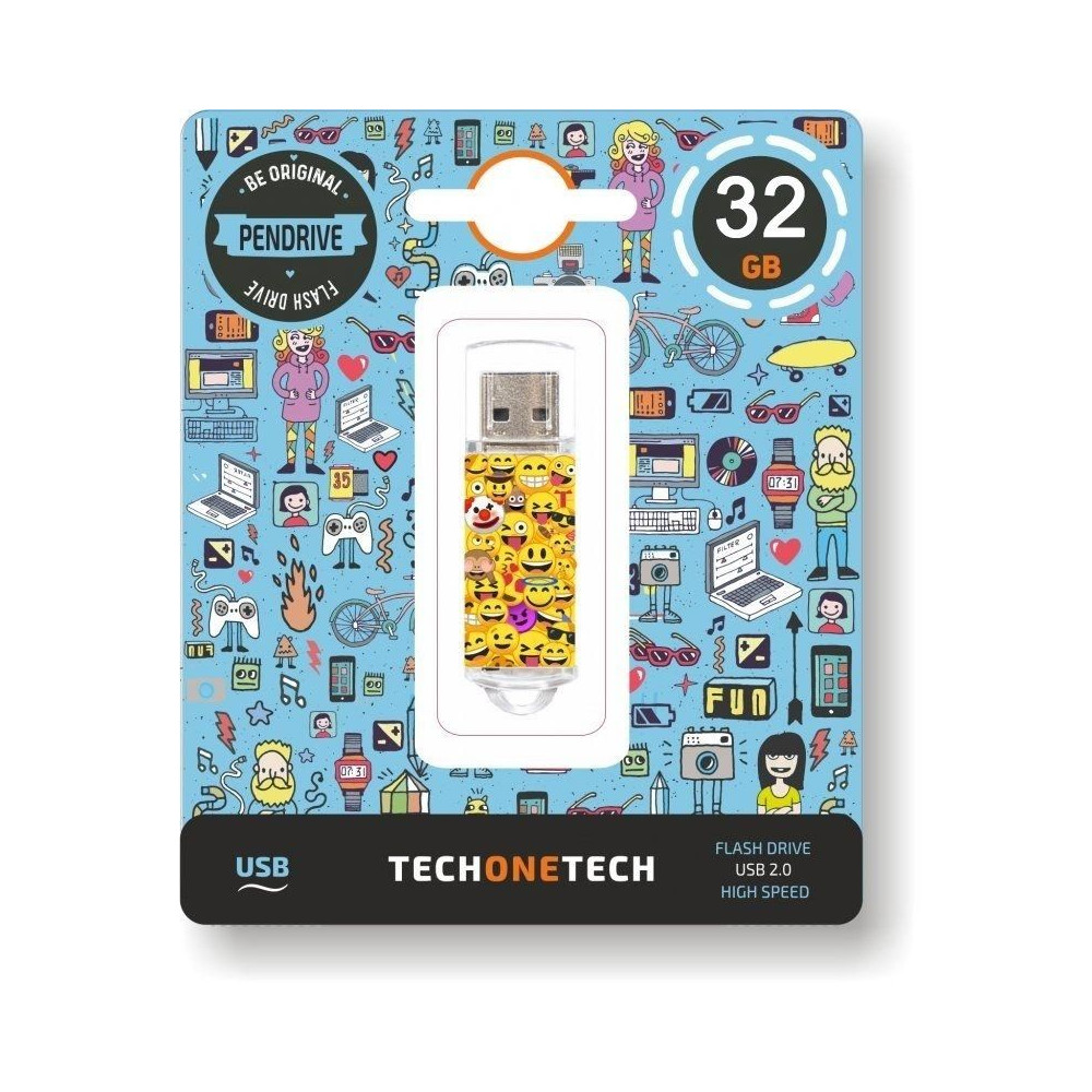 Pendrive 32GB Tech One Tech Emojis USB 2.0 - Imagen 1