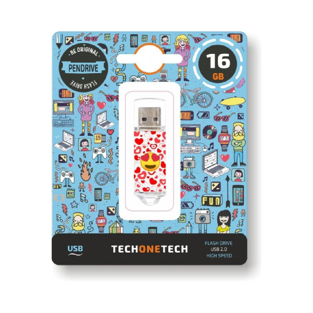 Pendrive 16GB Tech One Tech Emojis Heart Eyes USB 2.0 - Imagen 1