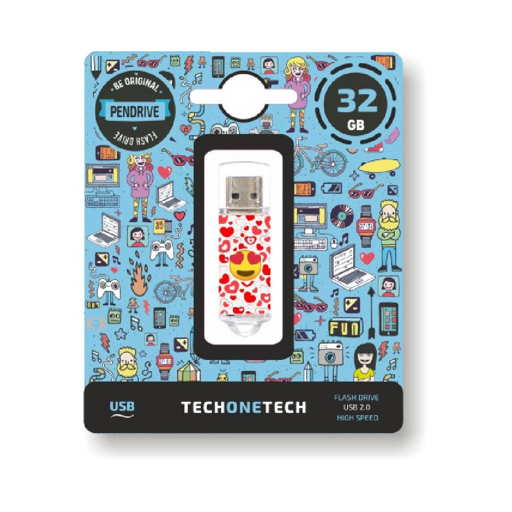 Pendrive 32GB Tech One Tech Emojis Heart Eyes USB 2.0 - Imagen 1