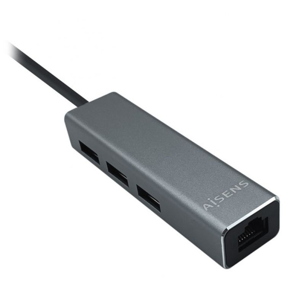 Hub USB 3.0 Aisens A106-0401/ 3 Puertos USB/ 1 RJ45/ Gris - Imagen 1