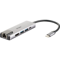 Hub USB 3.0 Tipo-C D-Link DUB-M520/ 2 Puertos USB/ 1 HDMI/ 1 RJ45/ 1 Thunderbolt/ Gris - Imagen 1