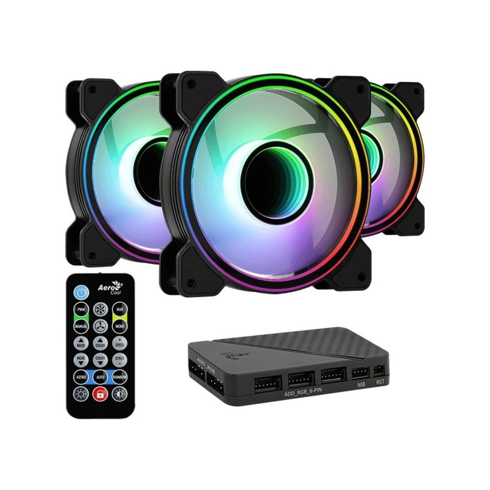 Pack 3 Ventiladores Aerocool Mirage 12 ARGB Pro/ 12cm + H66F HUB + Mando a Distancia - Imagen 1