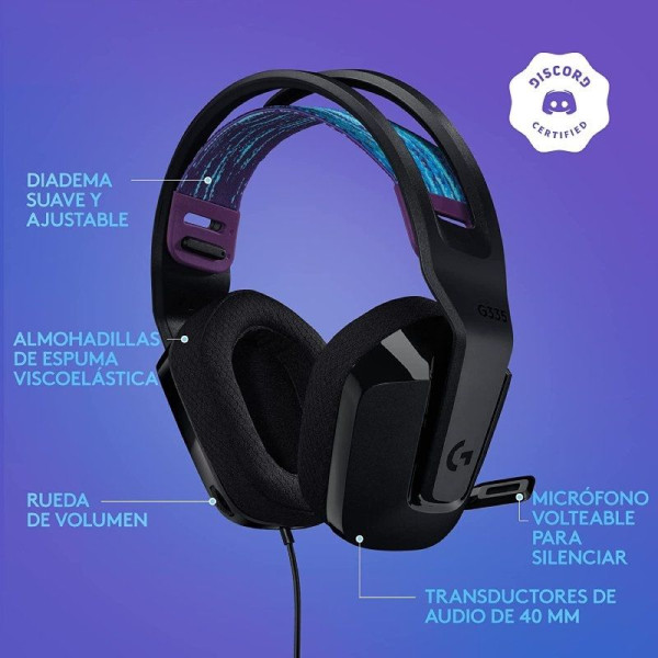 Auriculares Logitech G335/ con Micrófono/ Jack 3.5/ Negros - Imagen 4