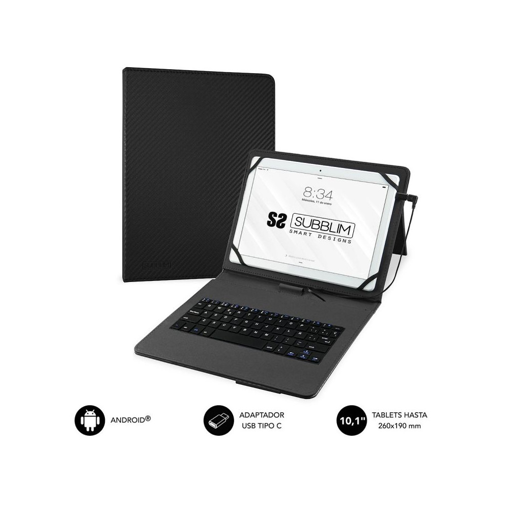 Funda con Teclado Subblim Keytab Pro USB para Tablets de 10.1'/ Negra - Imagen 1