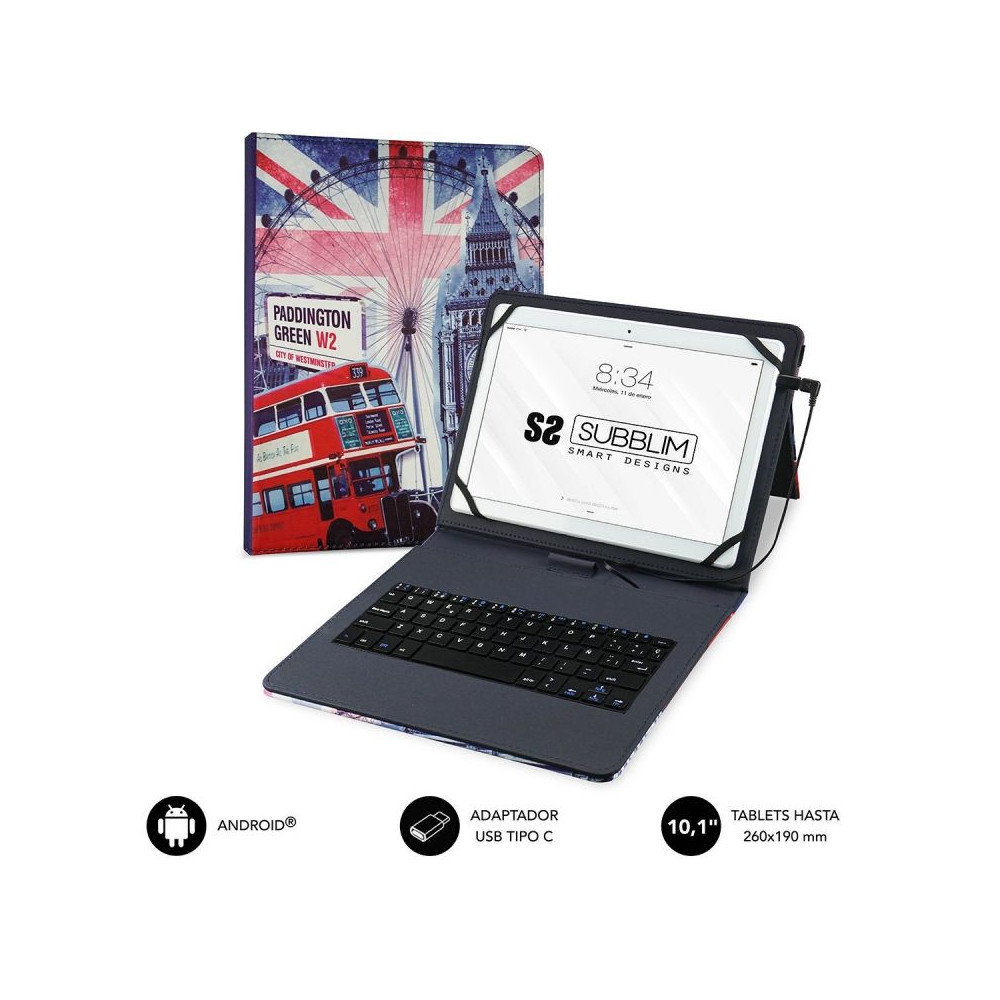 Funda con Teclado Subblim Keytab Pro USB England para Tablets de 10.1' - Imagen 1