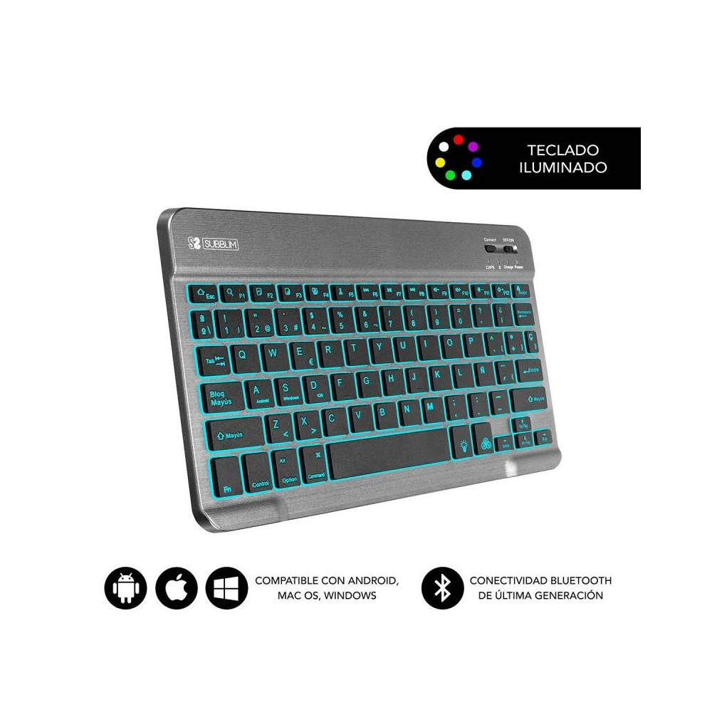 Teclado Compacto Inalámbrico por Bluetooth Subblim Smart Backlit/ Gris - Imagen 1