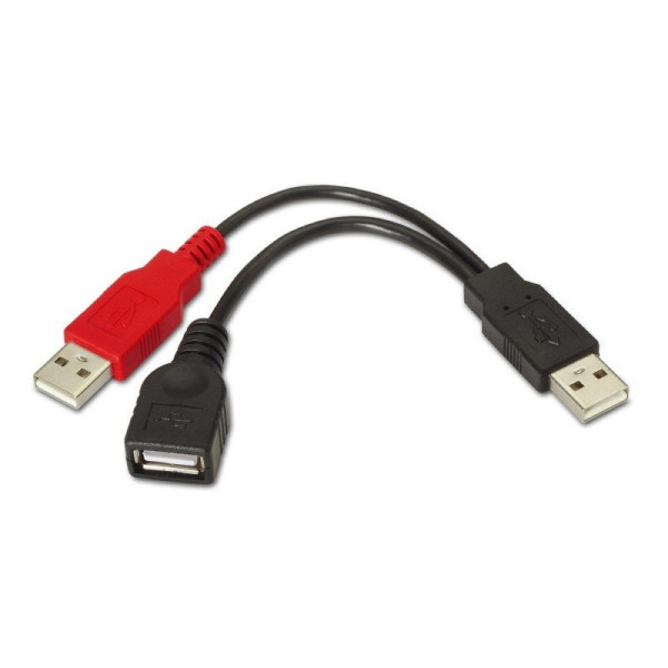 Cable USB 2.0 + Alimentación Aisens A101-0030/ USB Hembra + USB Macho - USB Macho/ 15cm/ Negro/ Rojo - Imagen 1