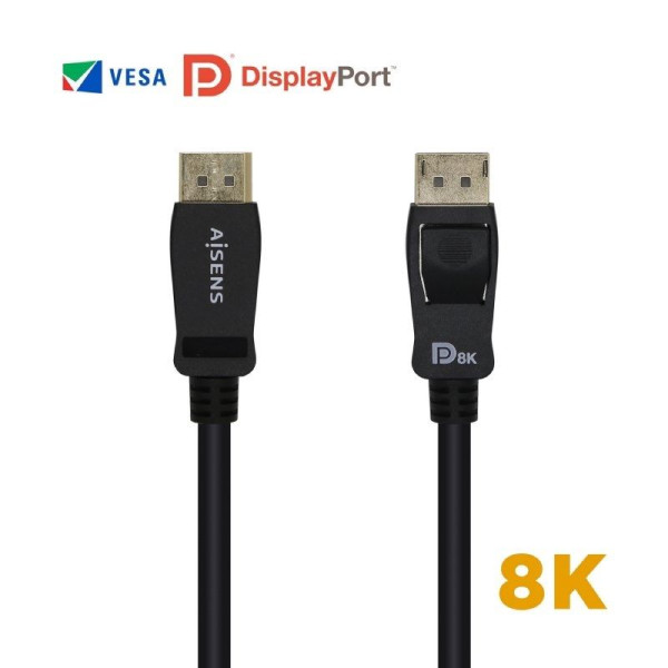 Cable Displayport 1.4 8K Aisens A149-0433/ Displayport Macho - Displayport Macho/ 3m/ Certificado/ Negro - Imagen 1