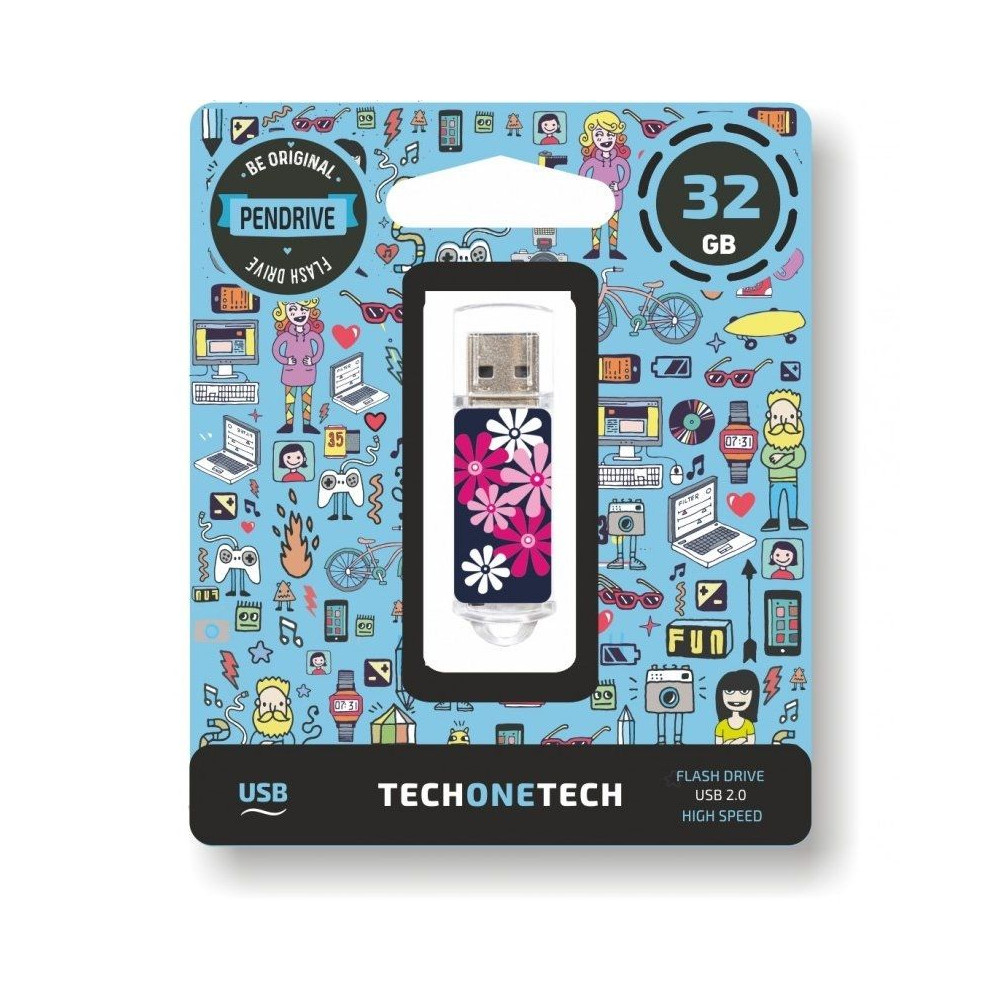 Pendrive 32GB Tech One Tech Flower Power USB 2.0 - Imagen 1