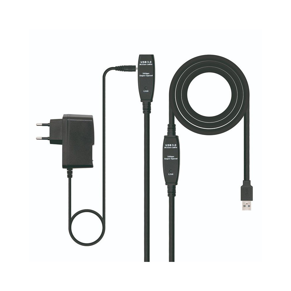 Cable Alargador USB 3.0 Nanocable 10.01.0312/ USB Macho - USB Hembra/ 10m/ Negro - Imagen 1
