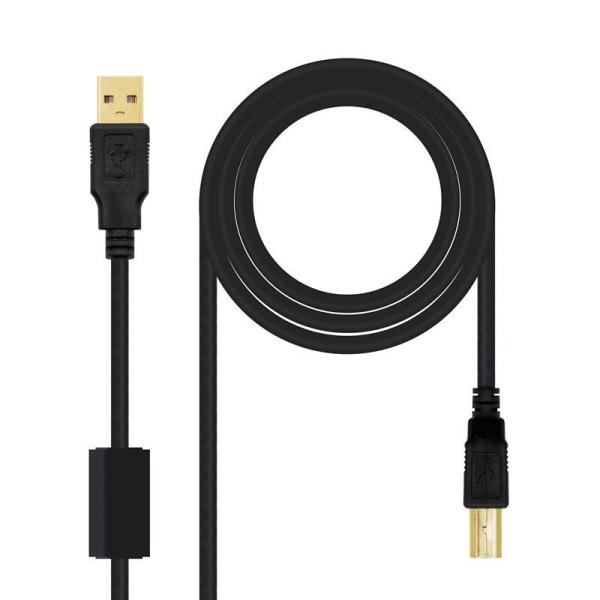Cable USB 2.0 Impresora Nanocable 10.01.1202/ USB Macho - USB Macho / 2m/ Negro - Imagen 1