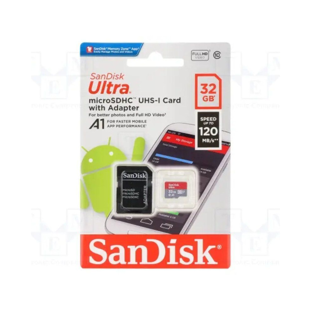 Tarjeta de Memoria SanDisk Ultra 32GB microSD HC UHS-I con Adaptador/ Clase 10/ 120MBs - Imagen 1
