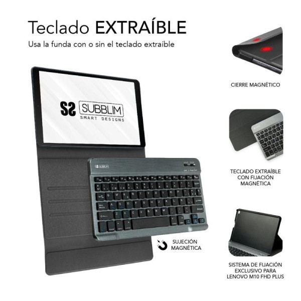 Funda con Teclado Subblim KeyTab Pro BT para Tablet Lenovo Tab M10 FHD Plus de 10.3'/ Negra - Imagen 3