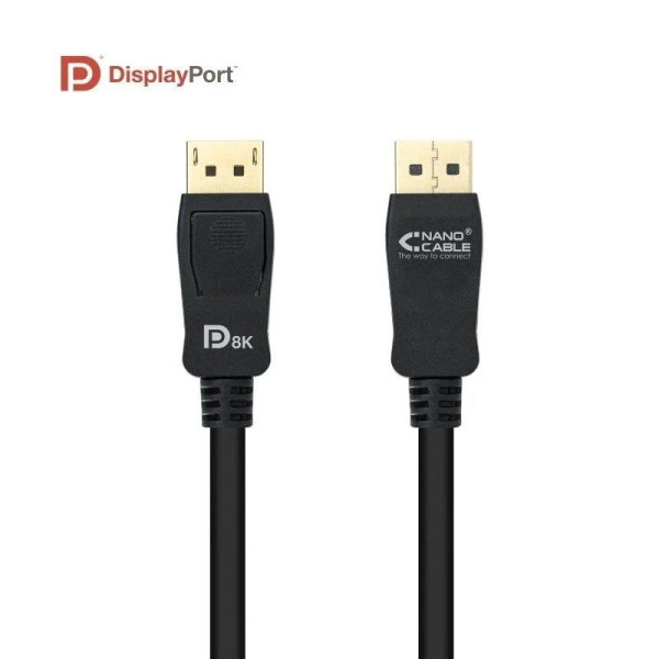 Cable Displayport 1.4 8K Nanocable 10.15.2501-L150/ Displayport Macho - Displayport Macho/ 1.5m/ Certificado/ Negro - Imagen 1